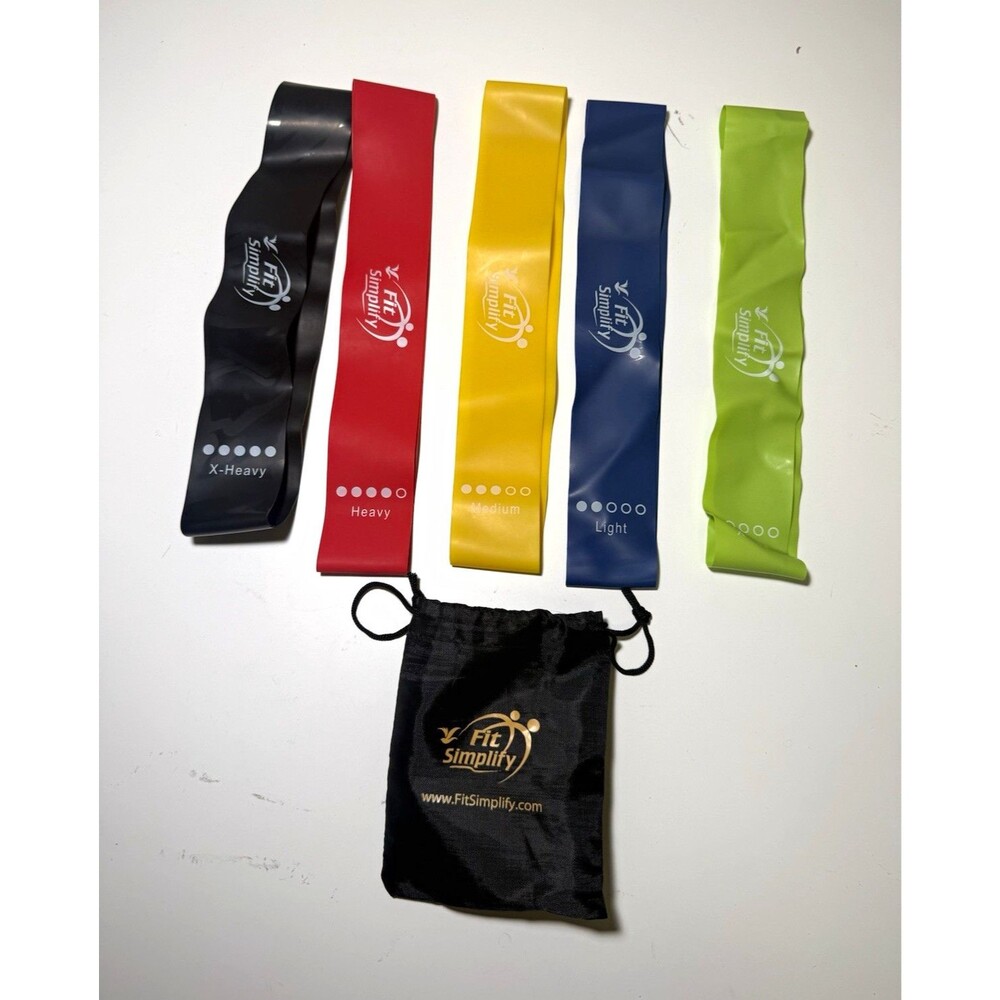 Fit Simplify Resistance Loop Bands Set of 5, Color-Coded Levels, Carry Bag